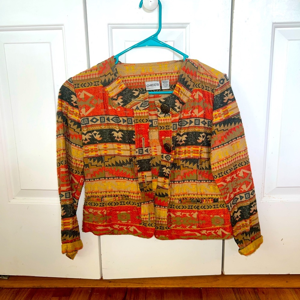 Chicos tribal print loose fit blazer